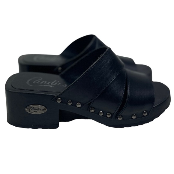 Candies Y2K Women’s Black Leather Chunky Heel Sandals - Picture 1 of 8